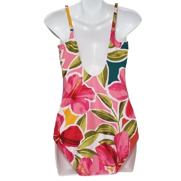 Beach Betty Pink Floral Front Tie One-Piece Sz M - Picture 3 of 5